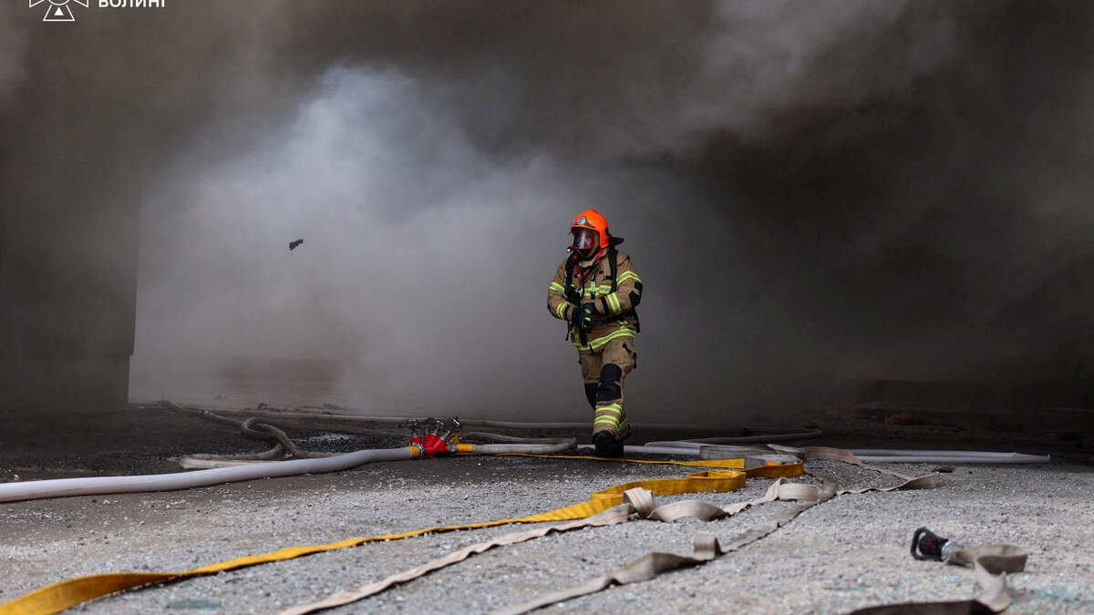 Aftermath of a Russian drone attack in Lutsk